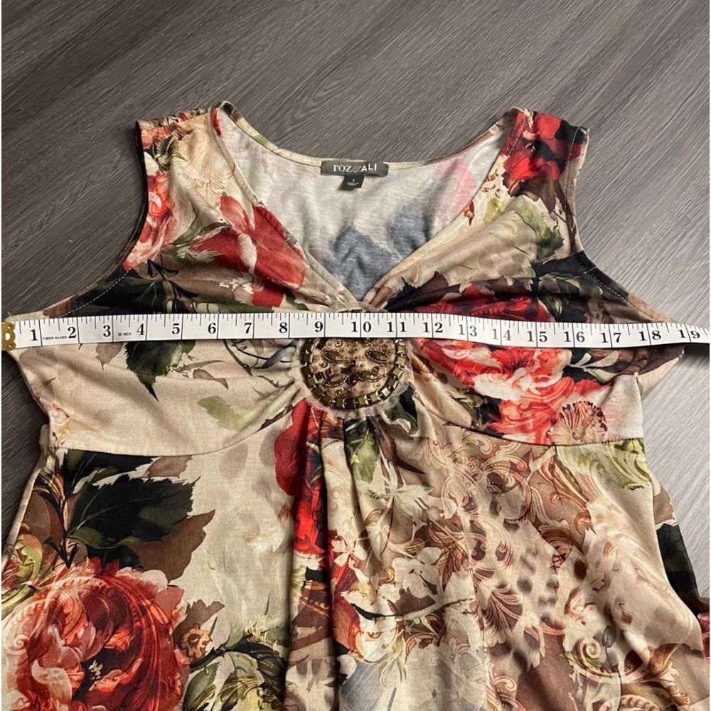 Y2K Floral Watercolor Roses Paisley Peplum Embellished Tank Top Size Large Women - Picture 4 of 5